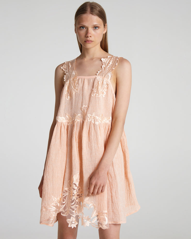 Blaiz Maurizio Mykonos Peach Open Shoulder Lace Straps Mini Dress