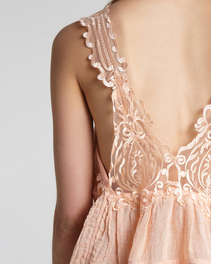 Blaiz Maurizio Mykonos Peach Open Shoulder Lace Straps Mini Dress