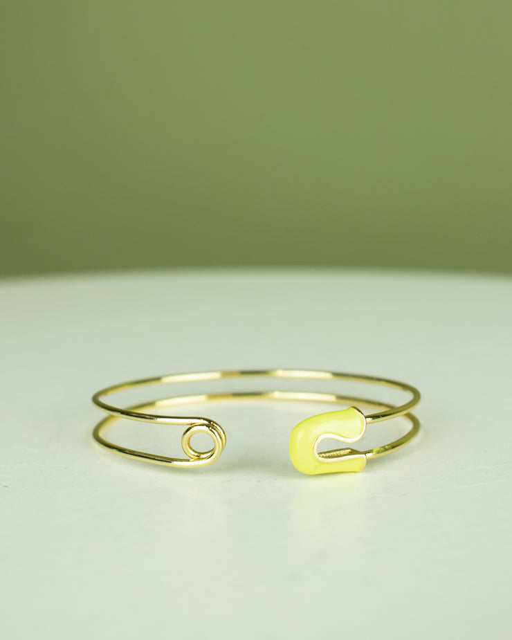 Neon Yellow Safety Pin Gold Cuff